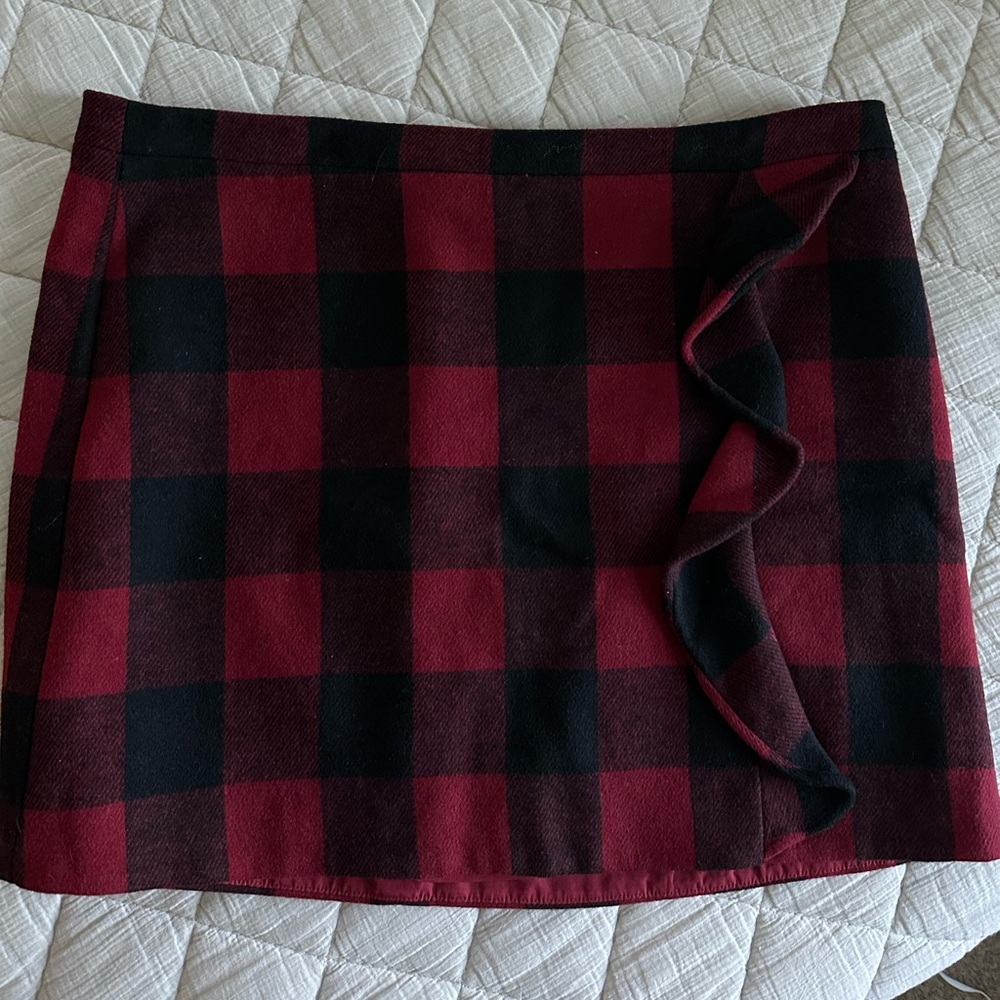 J. Crew Red plaid check wool ruffled mini skirt 20